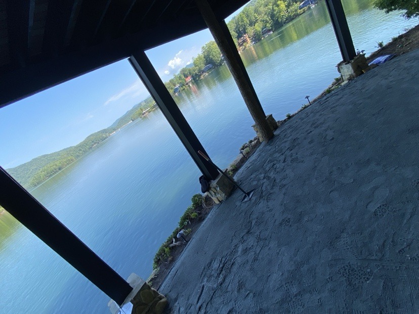 Lake deck base work — during | S & J Synthetic Turf